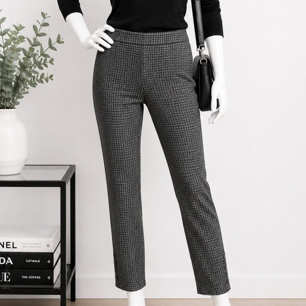 Talbots Womens‎ Pants Chatham Ankle Houndstooth Button Cuff Gray Black 12